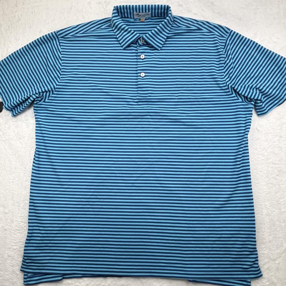 Peter Millar Summer Comfort Polo Shirt Mens Large Blue Golf Performance Stretch